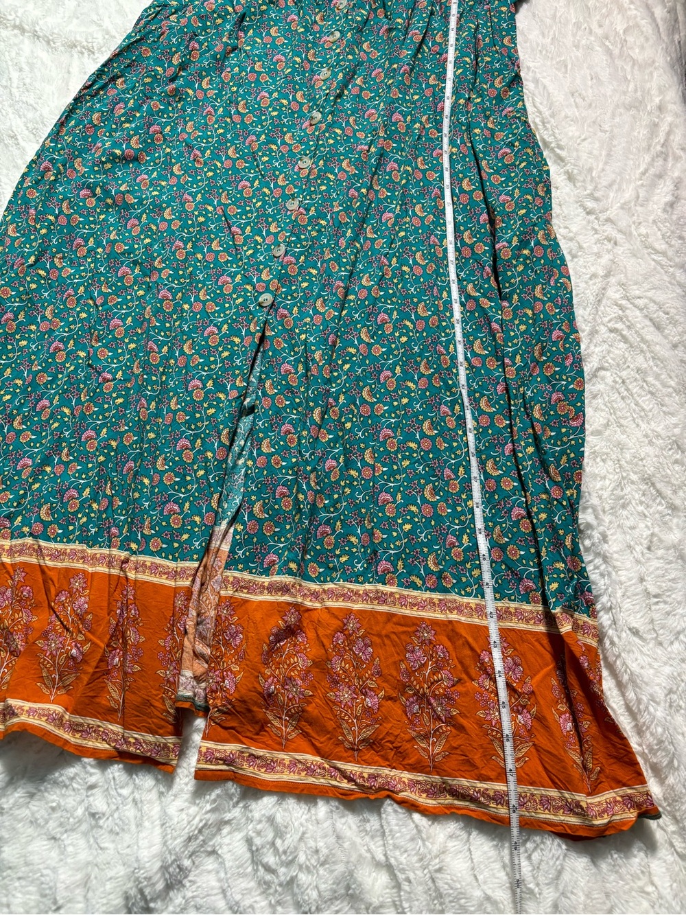 Natural Life Floral Maxi Dress Size Large Teal/Orange Hippie Groovy with Pockets - Picture 7 of 14